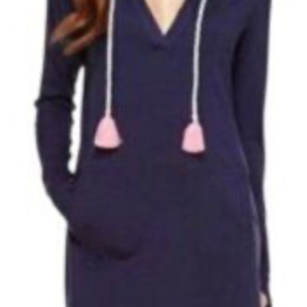 Lilly Pulitzer Rylie Cover UP Beach Swim Wear Navy Blue Dress Pockets Hoodie NEW